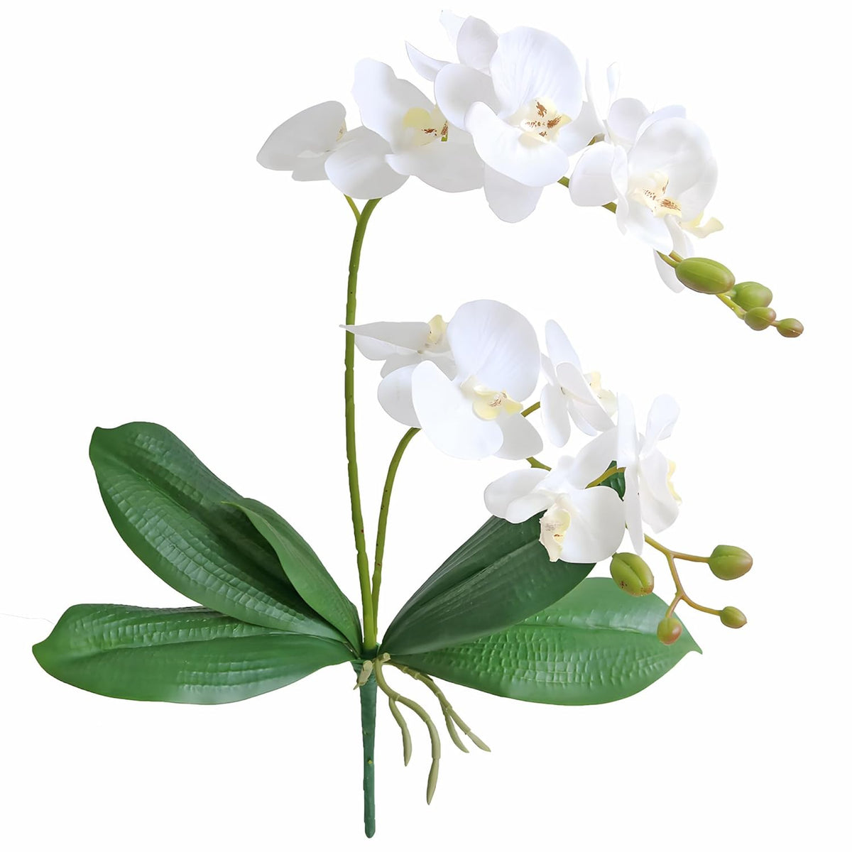 Artificial Phaleanopsis Flowers Fake Orchids Leaves Branches For Home Bonsai Garden Decoration (White)