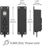 Wall Mount Power Strip 2 Outlets 2 USB Ports 6.56FT Flat Plug Extension Cord Black