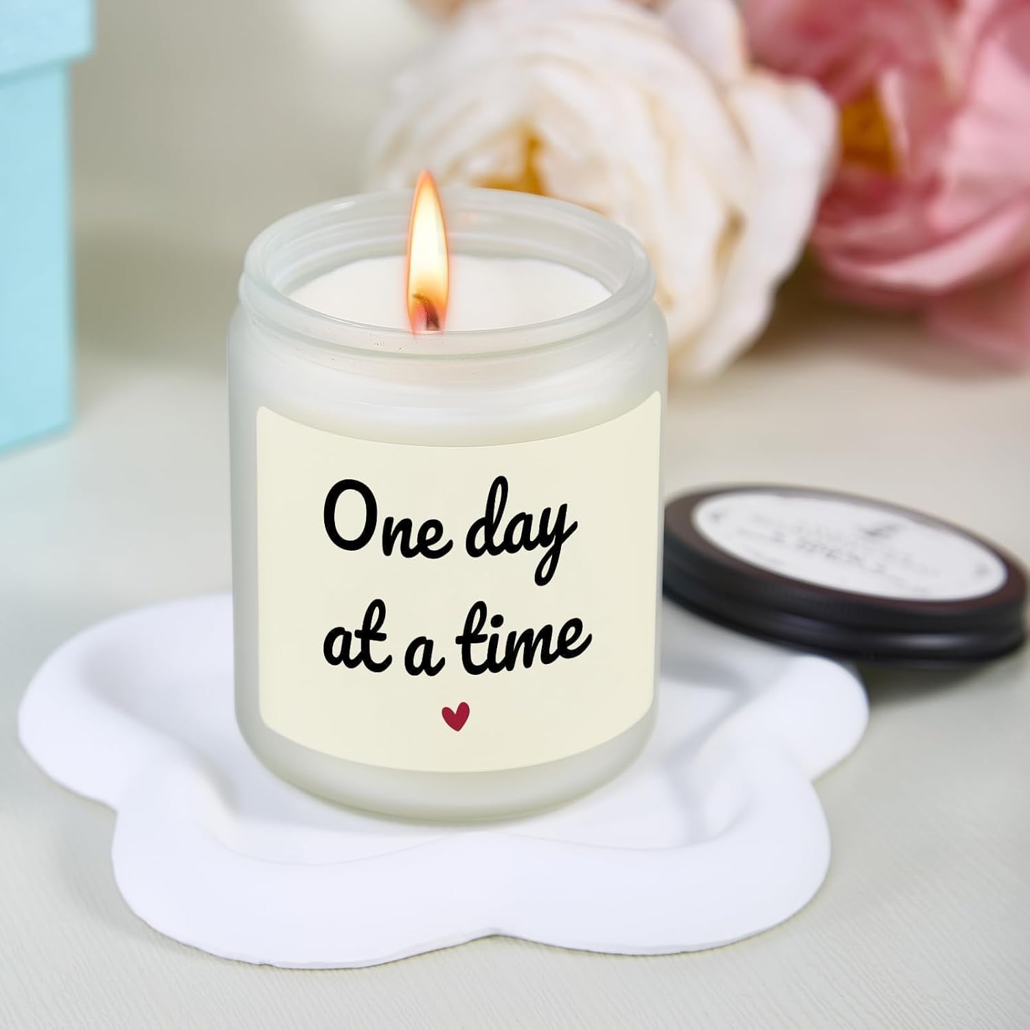 Get Well Gifts For Women, Breast Cancer Care Gifts For Women, Thinking Of You Gift, One Day At A Time Present-Sympathy Encouragement Lavender Scented Soy Wax Candle, 9Oz