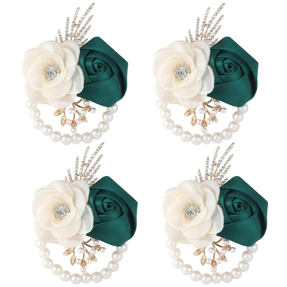 Bride Bridesmaids Rose Wrist Corsage Girls Ladies Accessories,Wrist Flower For Prom, Homecoming Dinner Parties, Weddings. (4, Emerald Green)