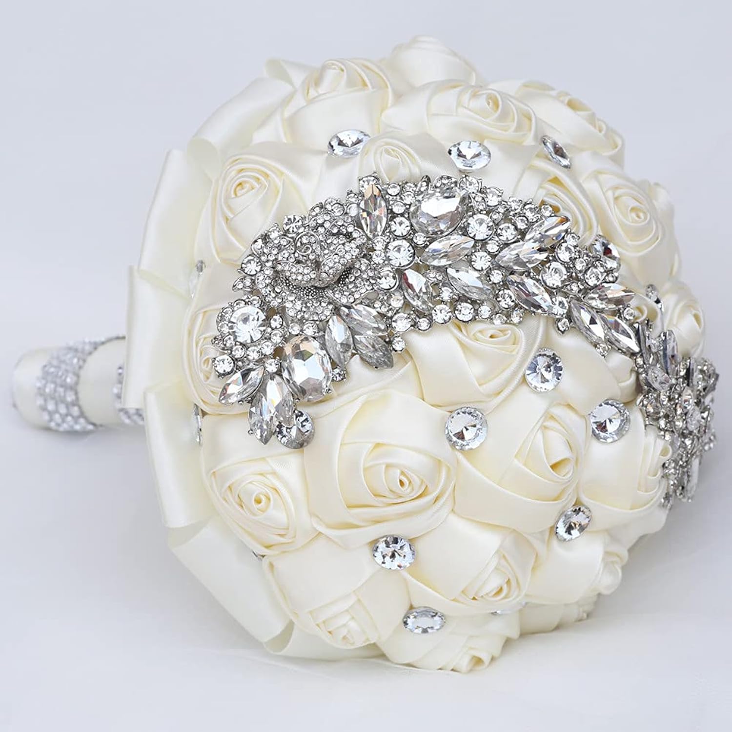 Wedding Bouquets For Bride Bridesmaid Brooch Bouquet Handmade Artificial Flower Tossing Bouquet For Wedding Ceremony Anniversary(Ivory-18Cm)