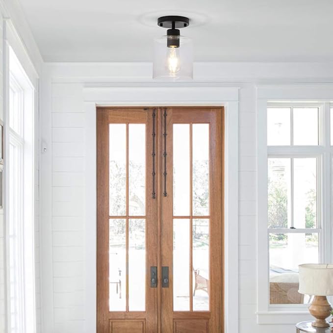 2 Pack Black Semi Flush Mount Ceiling Lights Rustic Matte Black Hallway Fixtures