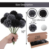 Artificial Flowers 10 Pcs Fake Silk Artificial Chrysanthemum Ball Hydrangea Bridal Wedding Bouquet For Kitchen Home Decor (Black,Grey)