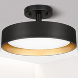 12 Inch Black Gold LED Ceiling Light 25W Dimmable Semi Flush Fixture
