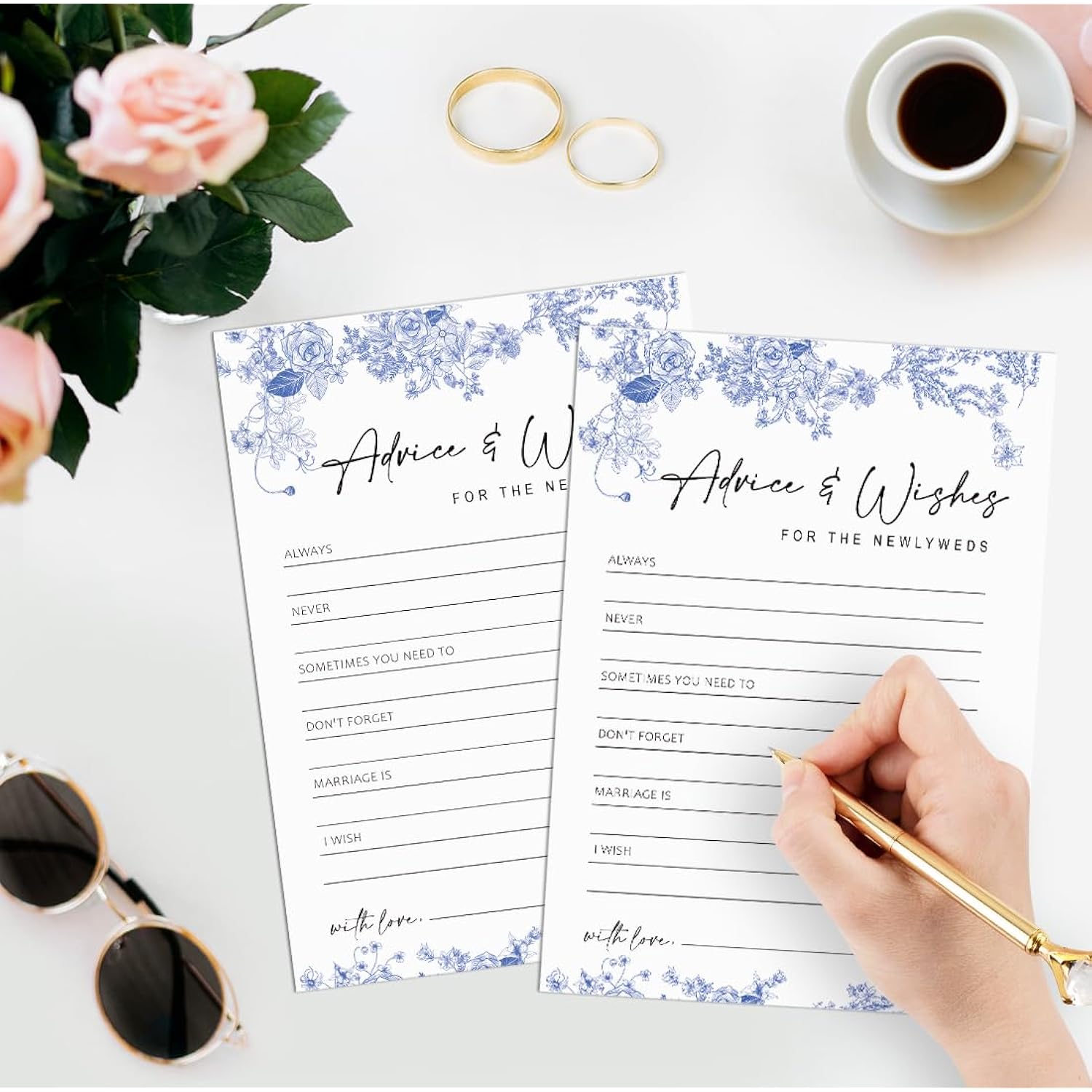 Advice And Wishes For The Mr And Mrs, Bridal Shower Games, Blue Floral Bridal Shower Cards-30 Guests, Wedding Shower Games, Something Blue Before I Do Decorations-Hlyxb02