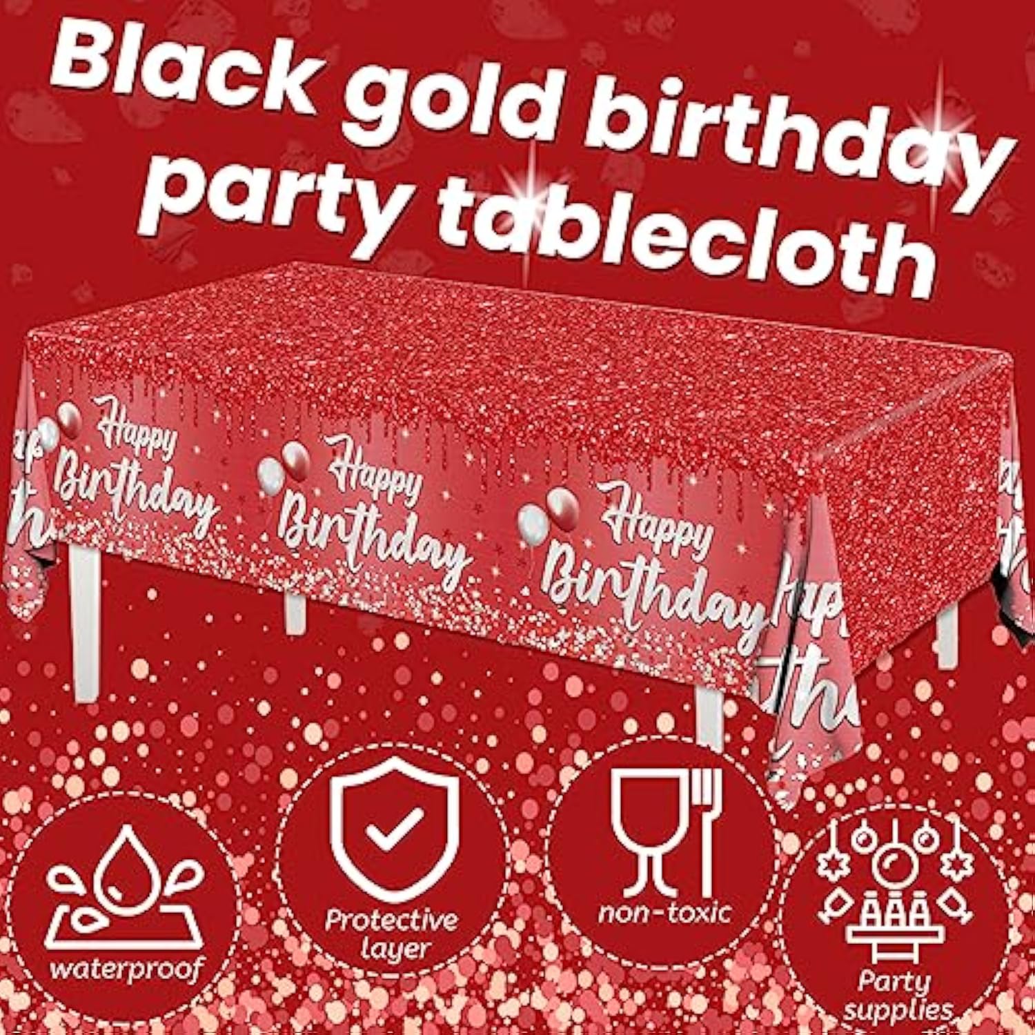 Happy Birthday Tablecloth,3Pcs Red And Sliver Table Cloths For Parties Rectangle Glitter Red Birthday Decoration For Women’S 18Th 21St 30Th 40Th 60Th 70Th Birthday Party Supplies