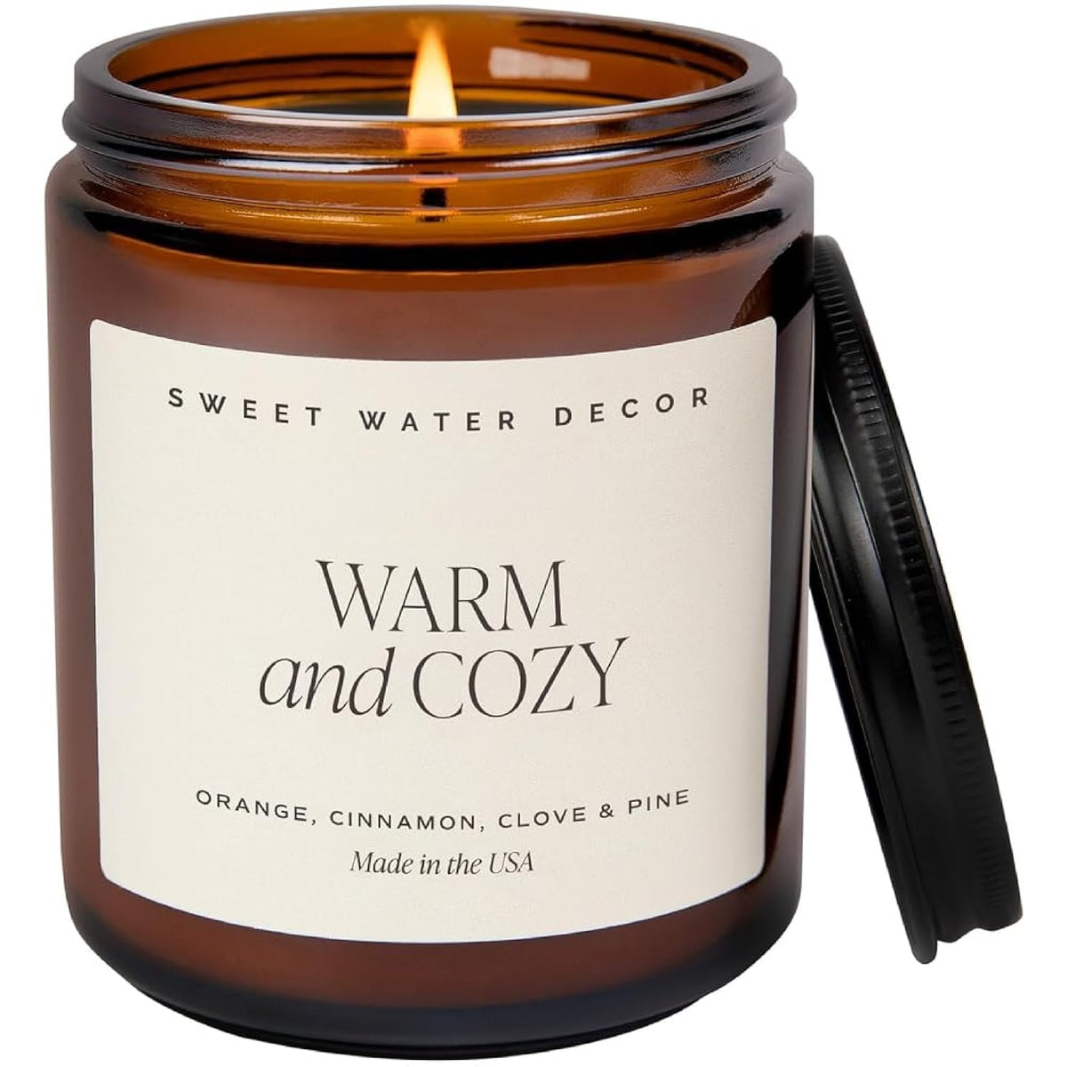Warm And Cozy Soy Candle - Orange Peel, Cinnamon, Ginger And Clove Scented Candles For Home - 9Oz Amber Jar + Black Lid, 40+ Hour Burn Time, Made In The Usa