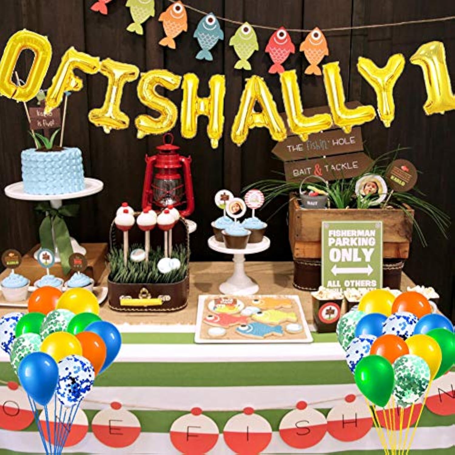 155 Pcs O Fish Ally 1 Birthday Party Decorations, Gone Fishing Balloon Garland Kit, The Big One Backdrop, Ofishally One Cake Cupcake Topper, Little Fisherman/Fishing Theme 1St Birthday Party Supplies