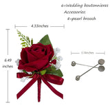 Red Rose Boutonniere For Men Wedding Set Of 6, Groom And Best Man Boutonniere Artificial Flowers For Wedding Ceremony Anniversary, Parties, Proms