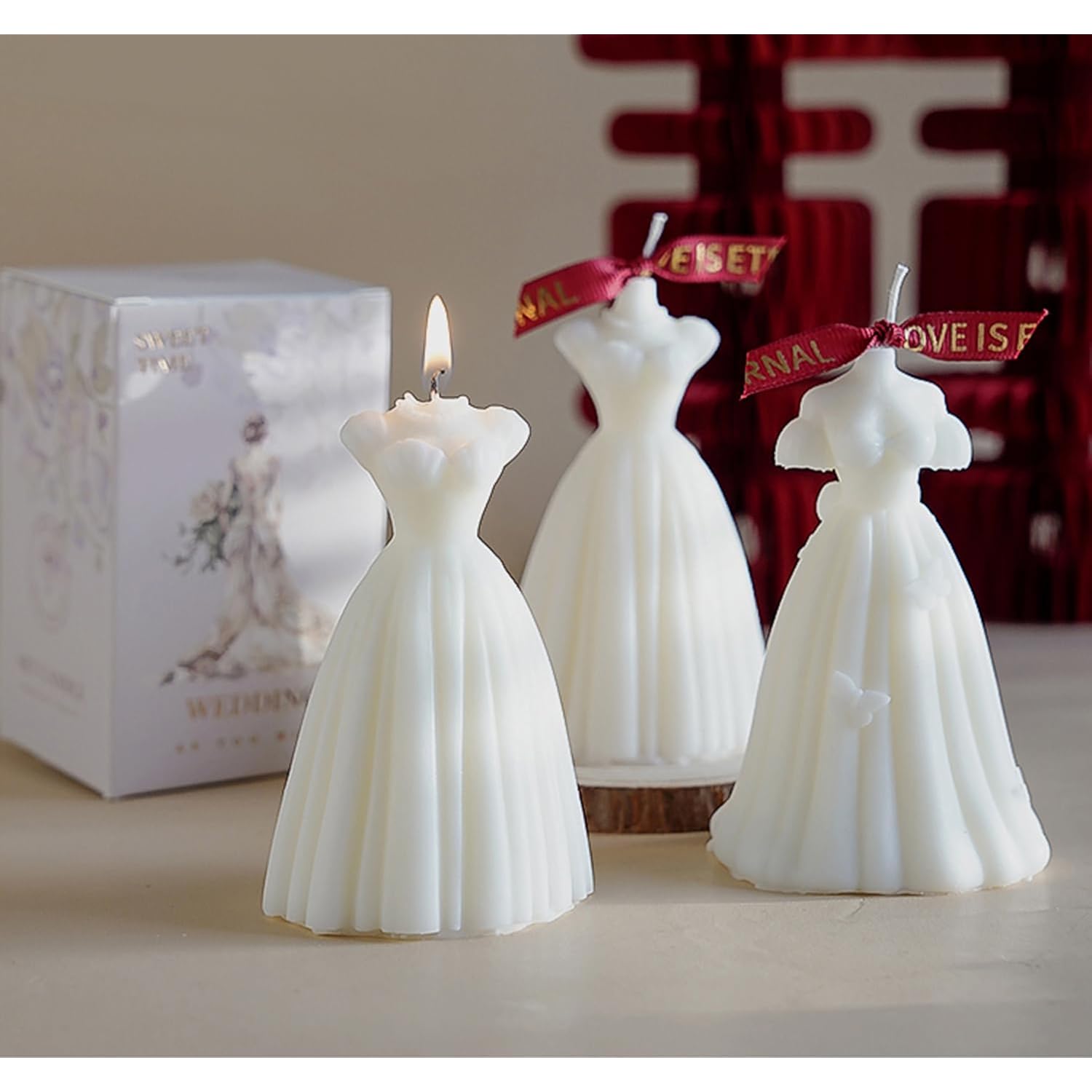 Wedding Dress Aesthetic Scented Candle,120G Handmade Bride Shape Soy Wax Aroma Decorative Art Candle For Table Photo Prop Valentine'S Day Wedding Birthday,Prefect Gift For Meditation Stress