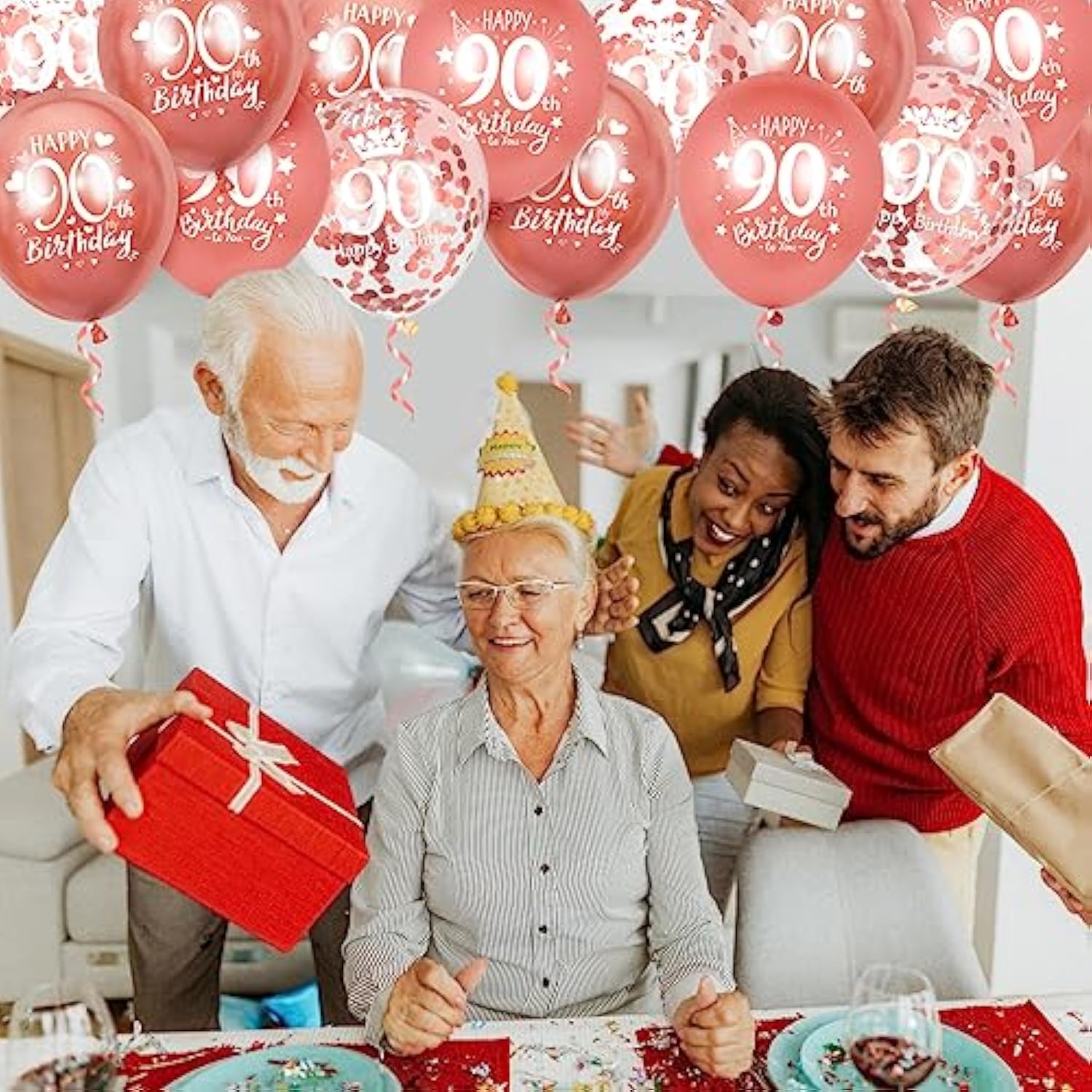 90Th Latex Birthday Balloons,15 Pcs Rose Gold Happy 90Th Birthday Balloons, Rose Gold 90Th Birthday Party Decorations Balloons For Women Men 90Th Birthday Anniversary Decoration