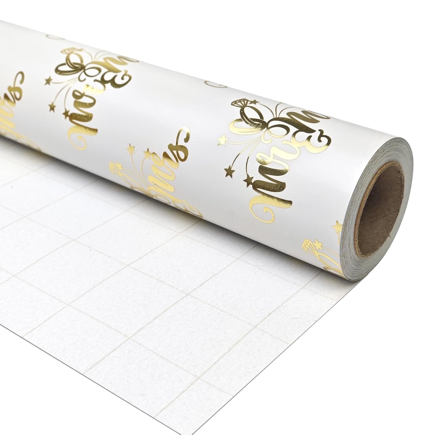 Mini Short Wedding Paper Roll For Men Women - Mr&Mrs Design Gold Foil Gift Wrap For Wedding, Valenline'S Day, Bridal Shower, Holiday Party Baby Shower(17 Inches X 32.8 Feet)