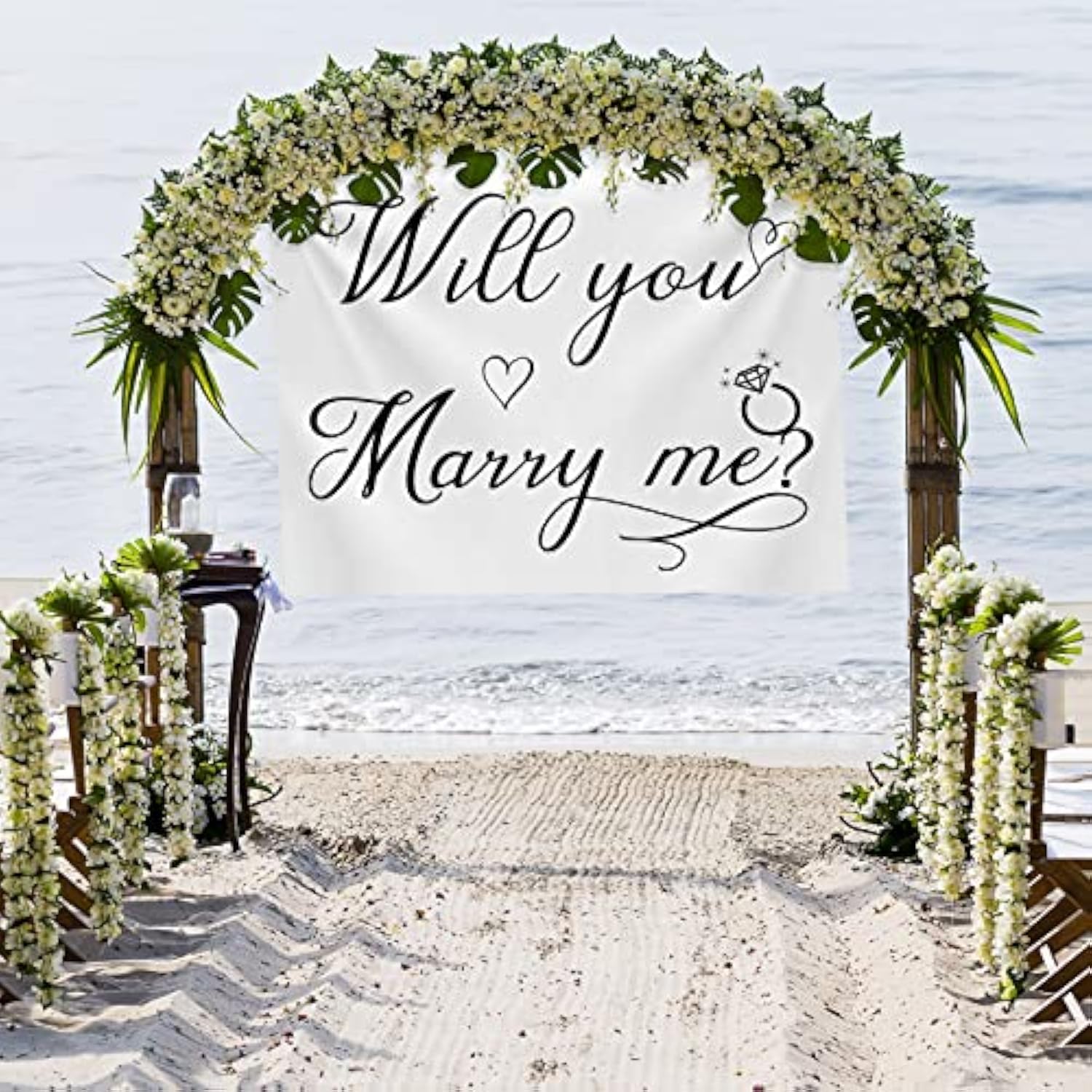 Will You Marry Me Tapestry Marry Me Sign Proposal Banner Wall Hanging Hand Lettering Engagement Decorations For Wedding Proposal Party Wall Backdrop Decor 59.1 X 51.2 Inch