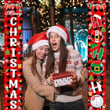 Merry Christmas Front Door Sign Red Buffalo Plaid Christmas Banner - Indoor/Outdoor Decorations