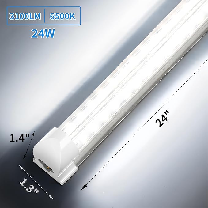 2 Pack 2FT LED Shop Lights 24W 3600LM 6500K D Shape Linkable T8 Integrated Utility Fixtures