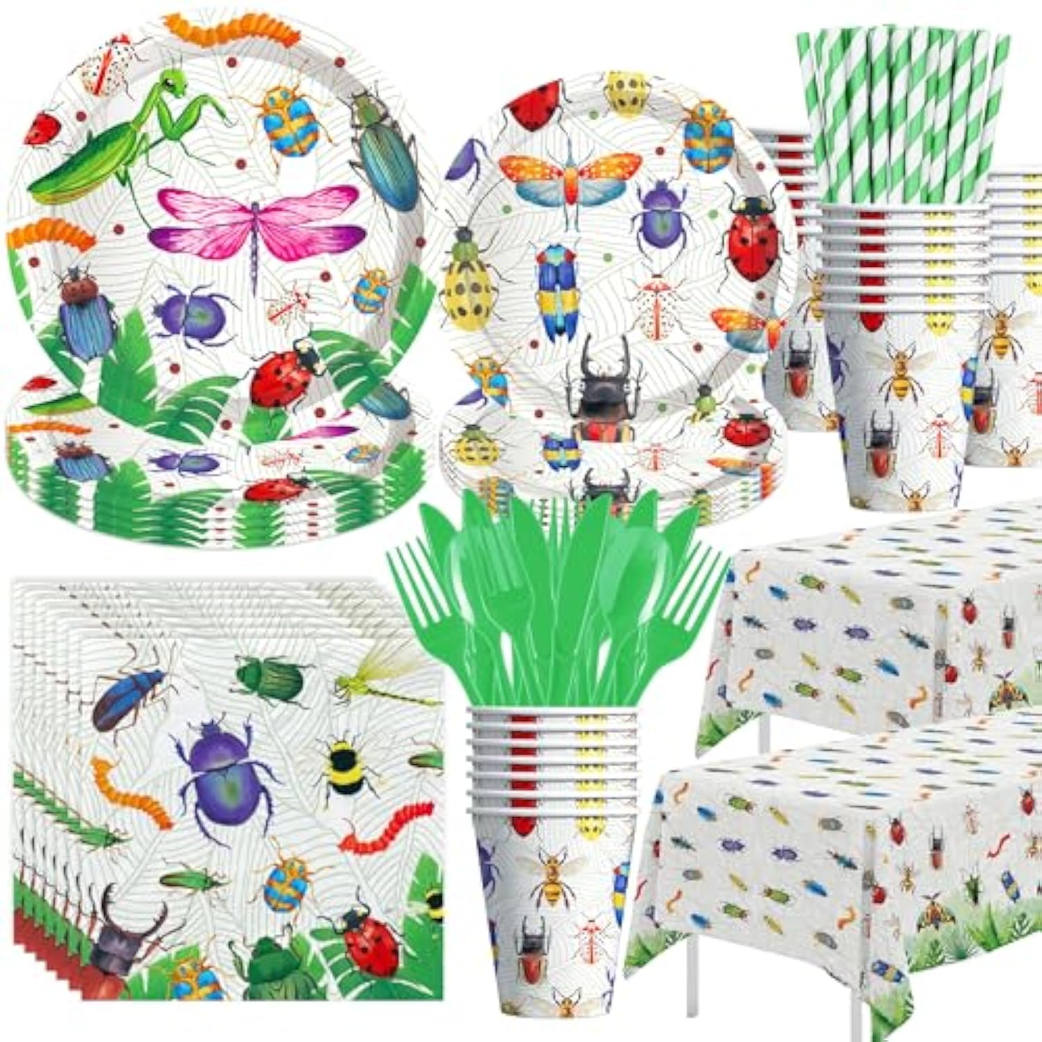 Bug Party Decorations & Tableware Set – Insect Theme Birthday or Baby Shower for 24 Guests
