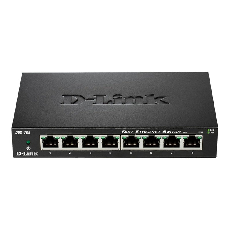 D-Link Fast Ethernet Switch, 8 Port Unmanaged Metal Fanless Desktop Network In