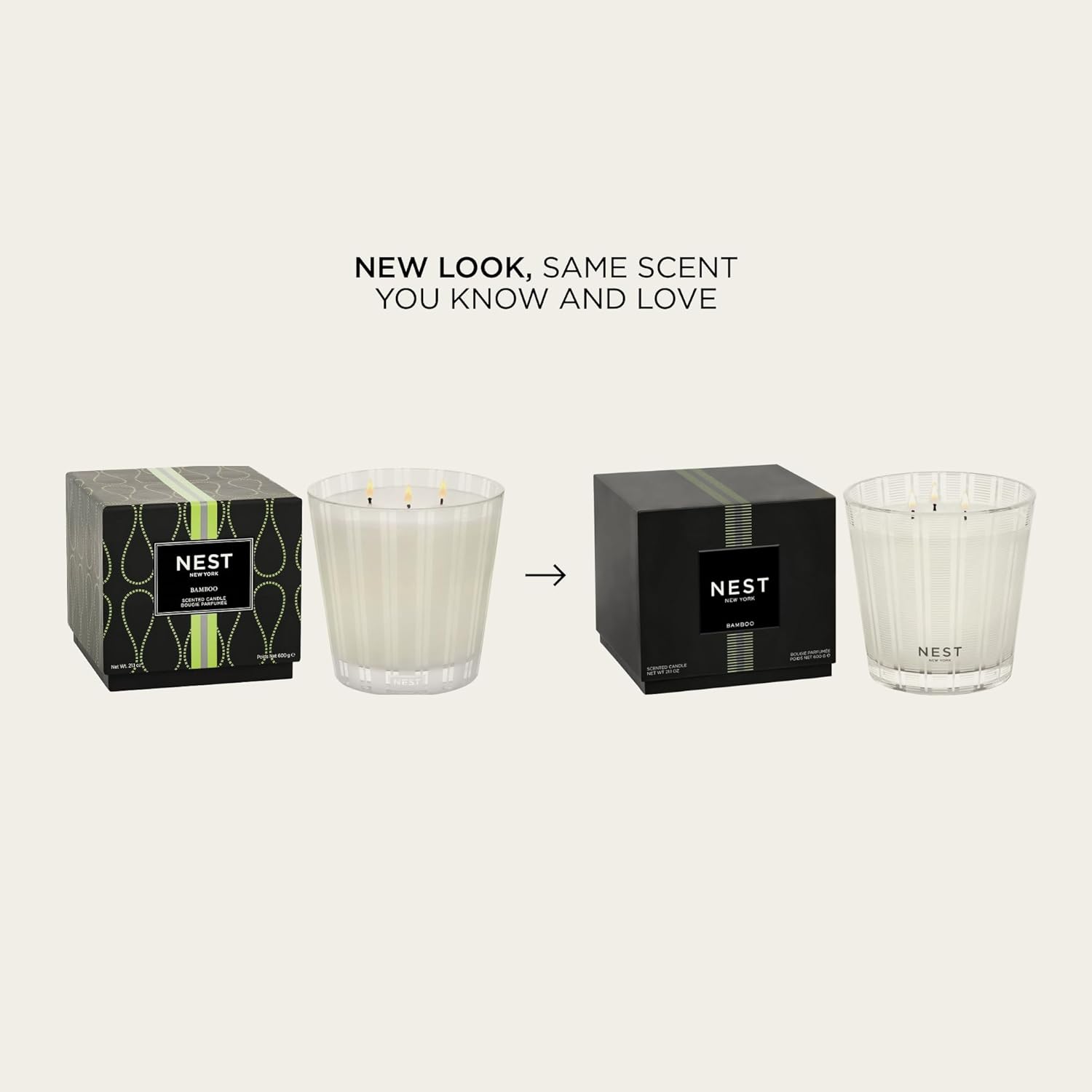 Scented 3-Wick Candle Duo - Bamboo & Grapefruit, 21.2 Oz, Pack Of 2 - Up To 100-Hour Burn Time - Reusable Glass Vessel