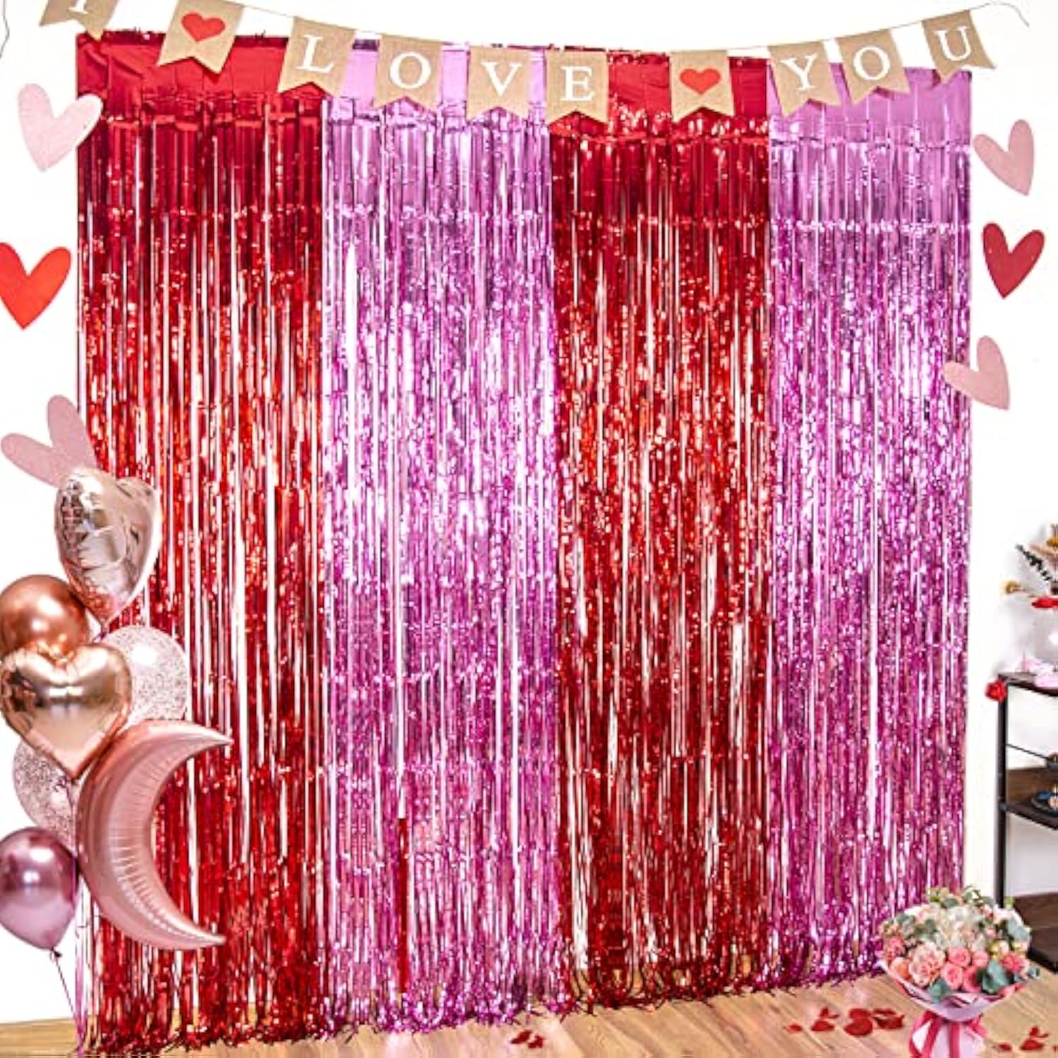 3 Pack Valentines Foil Fringe Curtains Valentine'S Day Party Decorations 3.3X6.6 Ft Red Pink Tinsel Metallic Photo Booth Props Backdrop Streamers For Valentine'S Day Decor Birthday Wedding