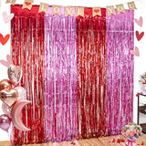 3 Pack Valentines Foil Fringe Curtains Valentine'S Day Party Decorations 3.3X6.6 Ft Red Pink Tinsel Metallic Photo Booth Props Backdrop Streamers For Valentine'S Day Decor Birthday Wedding