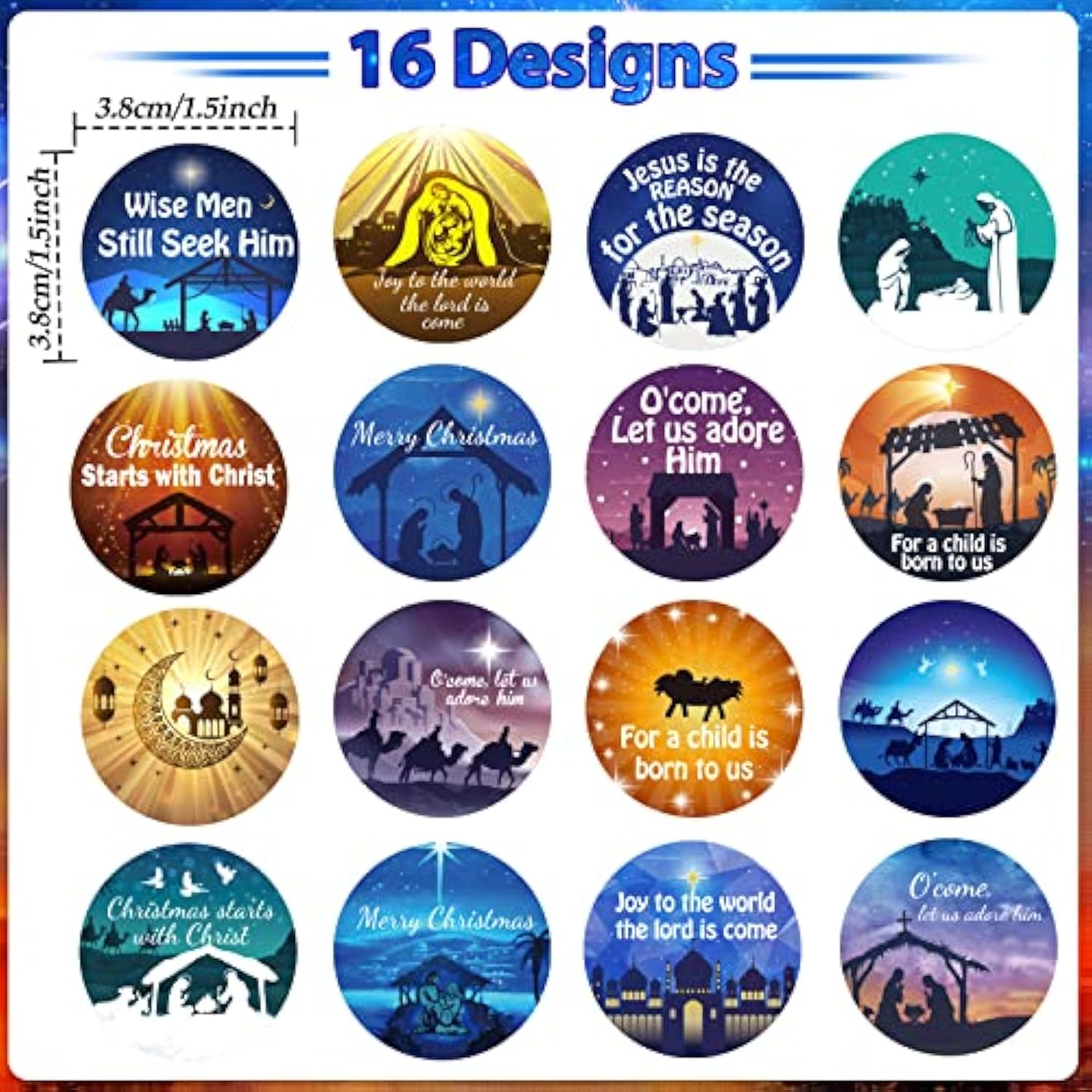 800 Pcs Christmas Religious Stickers Christmas Nativity Stickers Jesus Sticker Christian Xmas Faith Roll Sticker Labels For Kid Xmas Cards Envelopes Candy Favor Craft, 16 Designs(Classic)