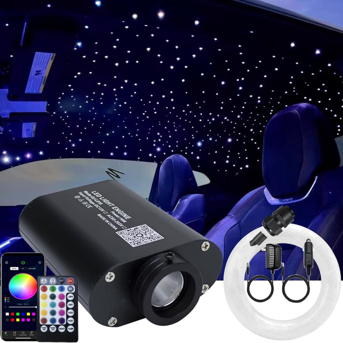 Bluetooth 16W Rgbw Fiber Optic Lights Star Ceiling Lighting Kits 450Pcs 0.03In 9.8Ft Music Sound Activated App Remote Control Car Home Headliner Decor