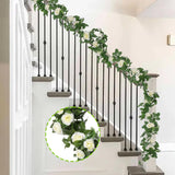 2 Pack White Rose Garland Artificial Flower Vines Fake Silk Flower Hanging Rose Garland With Greenery Plants Hanging Floral Garland For Wedding Floral Home Garden Outdoor Wall Decoration