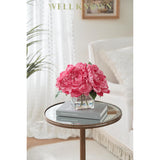 Artificial Peonies Flowers Arrangements In Cube Glass Vase, Wellknown Silk Flower Centerpieces For Dining Room Table, Coffee Table Decor, Faux Peony Flowers With Faux Water (Fuchsia)