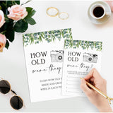 Greenery How Old Were The Bride And Groom Game, Guessing The Age Photo Game, Bridal Shower Wedding Shower Games (1 Sign And 30 Cards)-Bng12