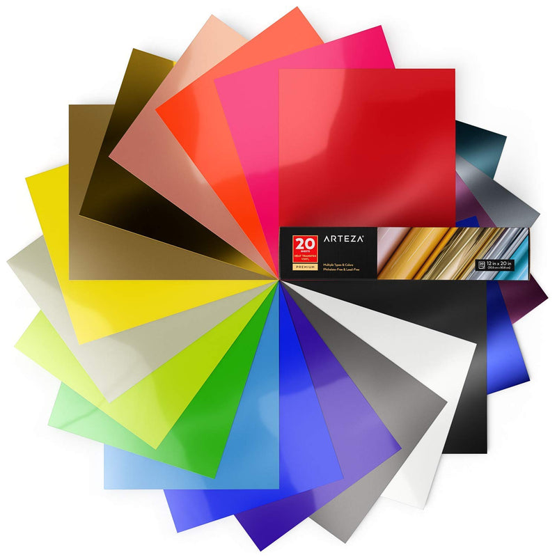 Neon & Metallic Heat Transfer Vinyl Sheets, Set Of 20, Iron On Vinyl Bundle, 1