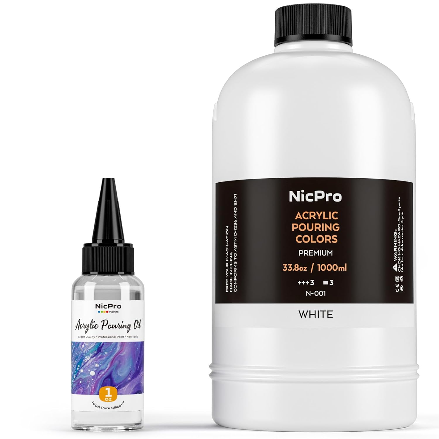 Titanium White Color Acrylic Pour Paint, 33.8 Ounce Pre-Mixed Pouring Paint Supplies With Silicone Pour Oil & Gloves For Canvas, Rock, Wood Cell Creation Flow Diy Art Painting, Ready To Pour