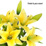 Artificial Tiger Lily Latex Real Touch Flower Home Wedding Party Decor,Pack Of 5 (Yellow)