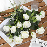 Artificial Roses Velvet Real Touch 15Pcs Single Stem Fake Roses Silk White Flowers For Home Office Garden Grave Party Wedding Decorations (Cream White)