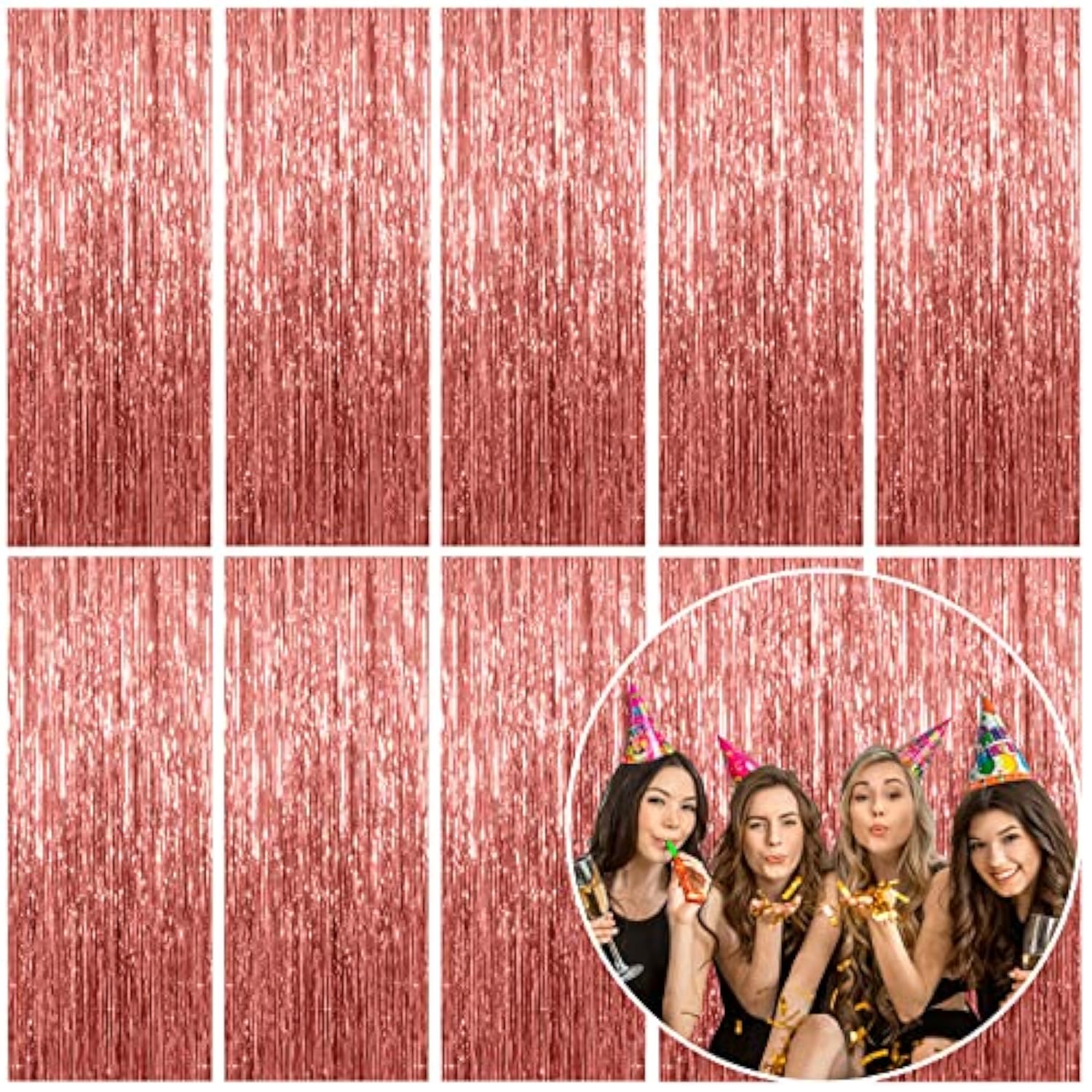 10 Pack Foil Curtain Backdrop Rose Gold Metallic Tinsel Foil Fringe Curtains Photo Booth Props For Birthday Wedding Engagement Baby Shower Bachelorette Christmas Holiday Celebration Party Decorations