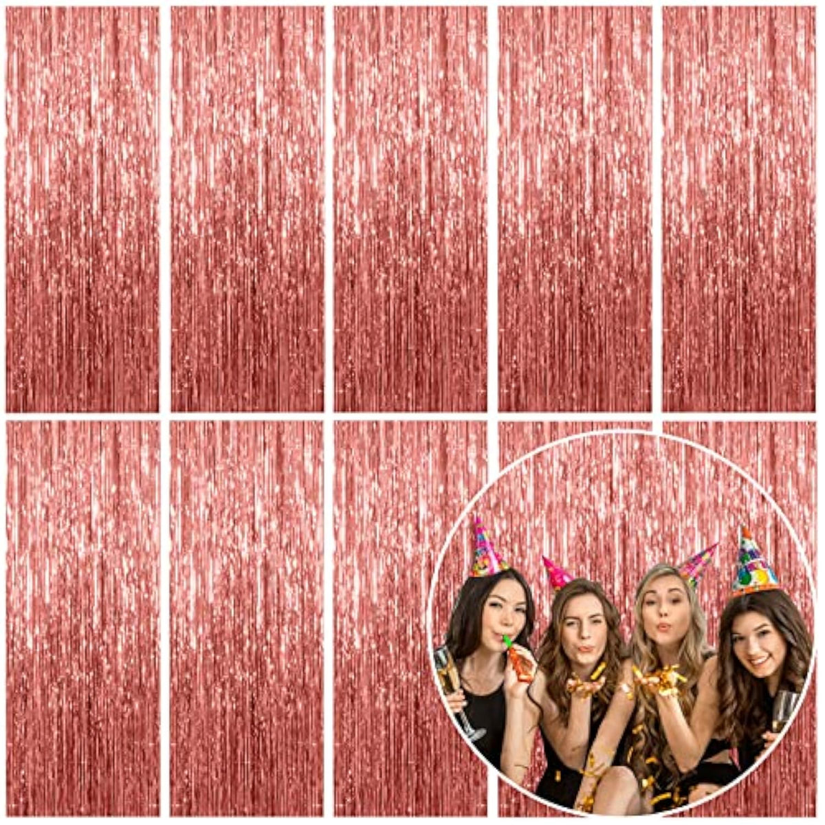 10 Pack Foil Curtain Backdrop Rose Gold Metallic Tinsel Foil Fringe Curtains Photo Booth Props For Birthday Wedding Engagement Baby Shower Bachelorette Christmas Holiday Celebration Party Decorations