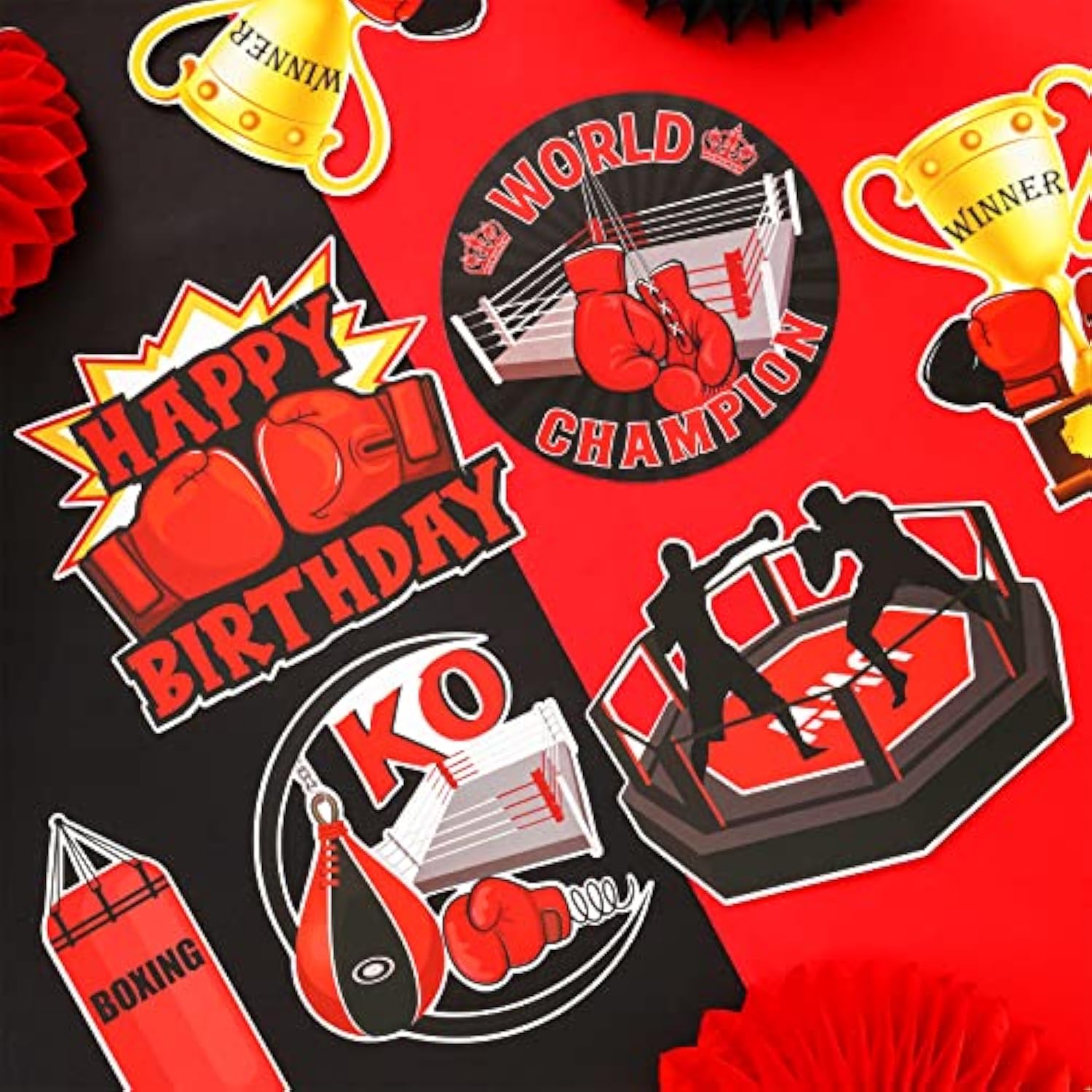 24 Pieces Boxing Birthday Centerpiece Sticks Red Black - Boxing Match