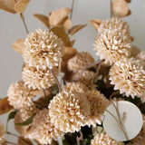 10Pcs Long Stem Artificial Flowers With Eucalyptus For Vase,20" Tall Beige Fake Silk Pompon Mum Flower Bulk Arrangement For Home Living Room Decor (Beige,10Pcs)