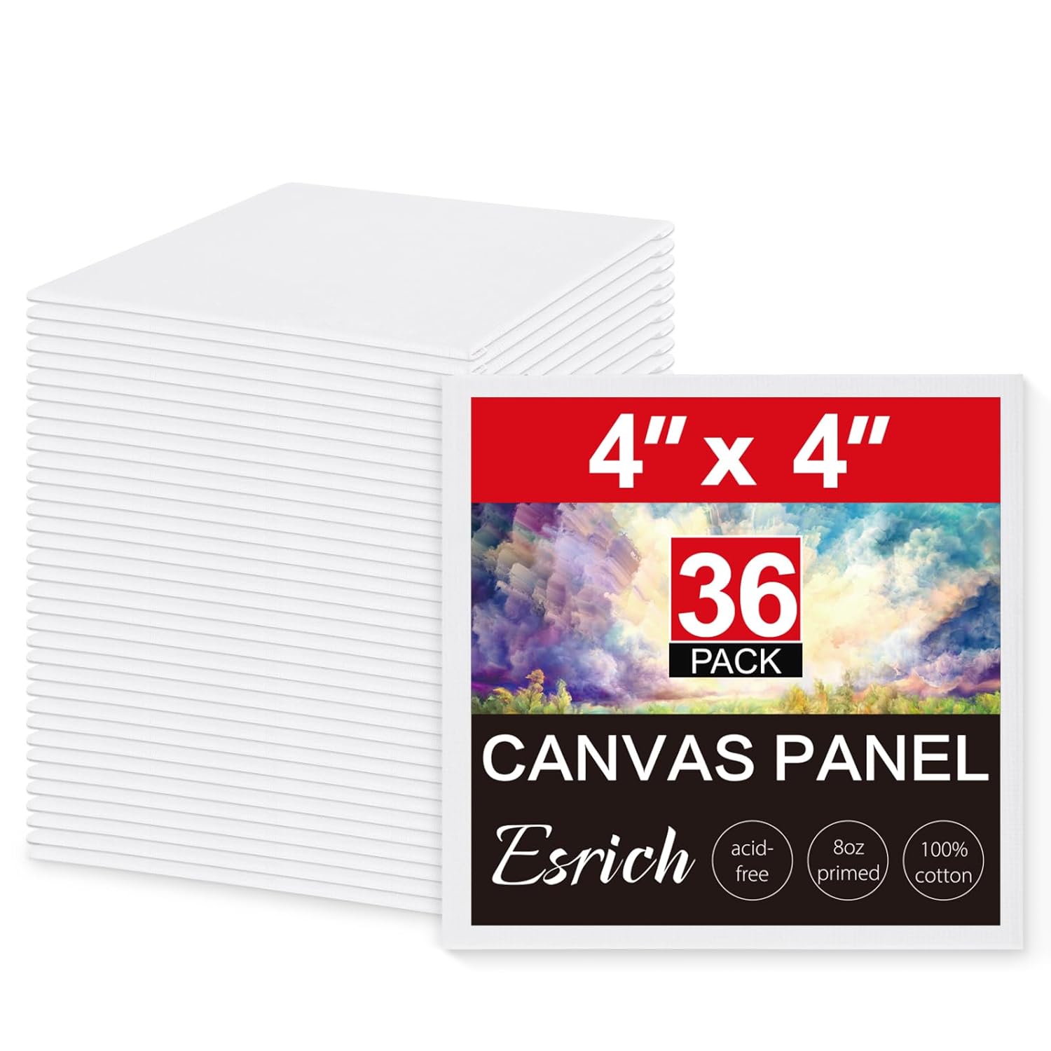 Mini Canvases For Painting, 4X4In Canvas In Bulk 36 Pack Small Canvas Panels Cotton Paint Canvas Primed Acid Free Blank Canvas Boards For Oil, Watercolor, Acrylic, Gouache & Tempera