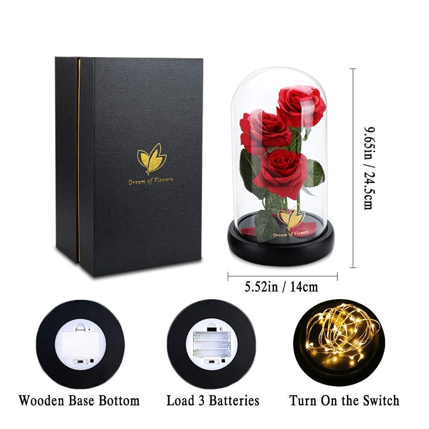 Beauty And The Beast Rose Valentines Day Gifts For Her, Birthday Gifts For Women, Light Up Roses, Glass Dome Rose With Led Lights, Red Roses, Valentines Mother Women'S Gift For Mom Wife Girlfriend