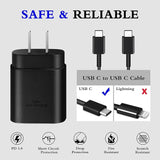 2 Pack 25W USB C Fast Charger with 6FT USB C Cable for Galaxy S26 S25 S24 iPhone 17 16 15 Black