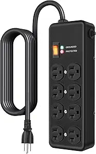 20A Heavy Duty Surge Protector Power Strip 8 Outlets 6FT Metal Wall Mount Black