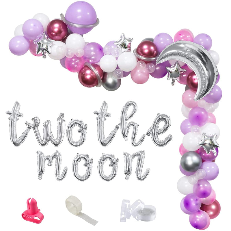 Two The Moon Balloons Arch Garland, Girls Outer Space Birthday Party B