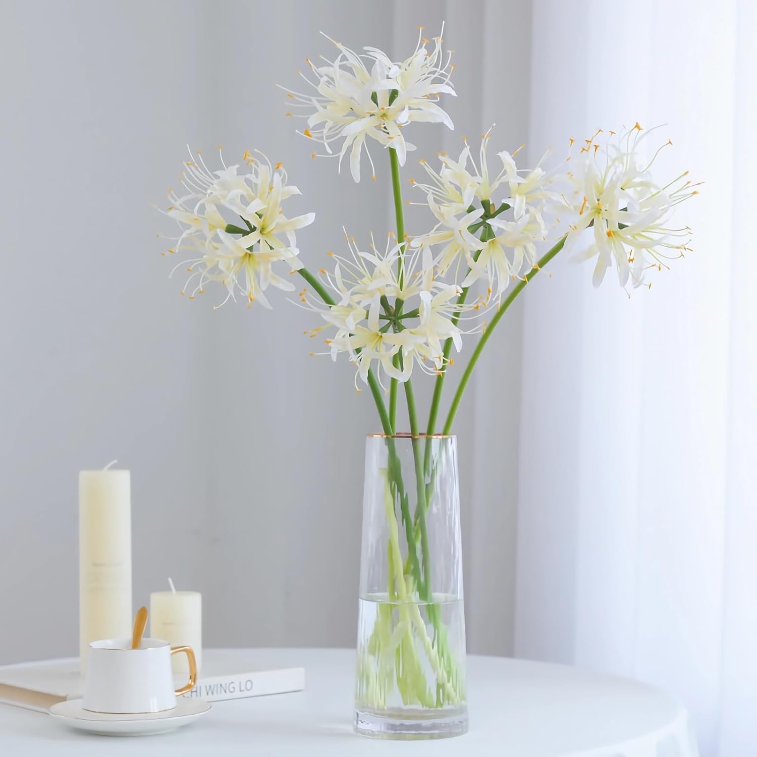 4Pcs Artificial White Spider Lily Flowers 26" Faux Lycoris Radiata Silk Equinox Flowers For Vase Bouquets Home Office Wedding Decor(White)
