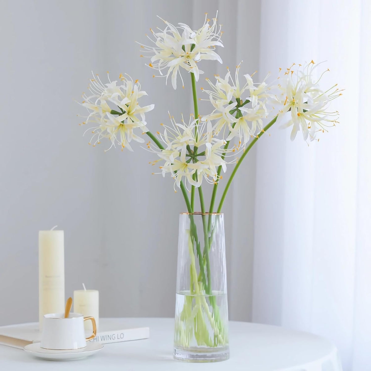 4Pcs Artificial White Spider Lily Flowers 26" Faux Lycoris Radiata Silk Equinox Flowers For Vase Bouquets Home Office Wedding Decor(White)