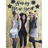Black Glitter Happy New Year Banner 2026 Pre-Strung for Party Decorations