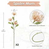33" Pink Artificial Mums Flowers Sping Summer Chrysanthemum Flowers 2Pcs Fake Spider Mum Flower Arrangement Faux Pincushion Flower With 3 Heads Long Stem Bouquet Home Decor