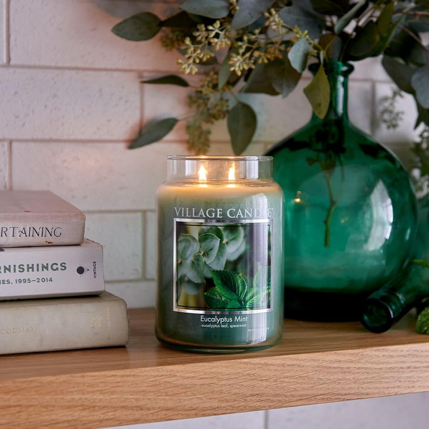 Eucalyptus Mint Large Glass Apothecary Jar Scented Candle, 21.25 Oz, Green