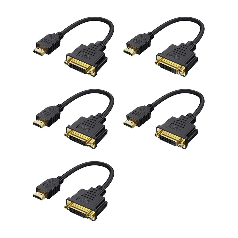 CableCreation HDMI Male to DVI Female 0.5ft [5 Pack], Bi-Directional HDMI Male