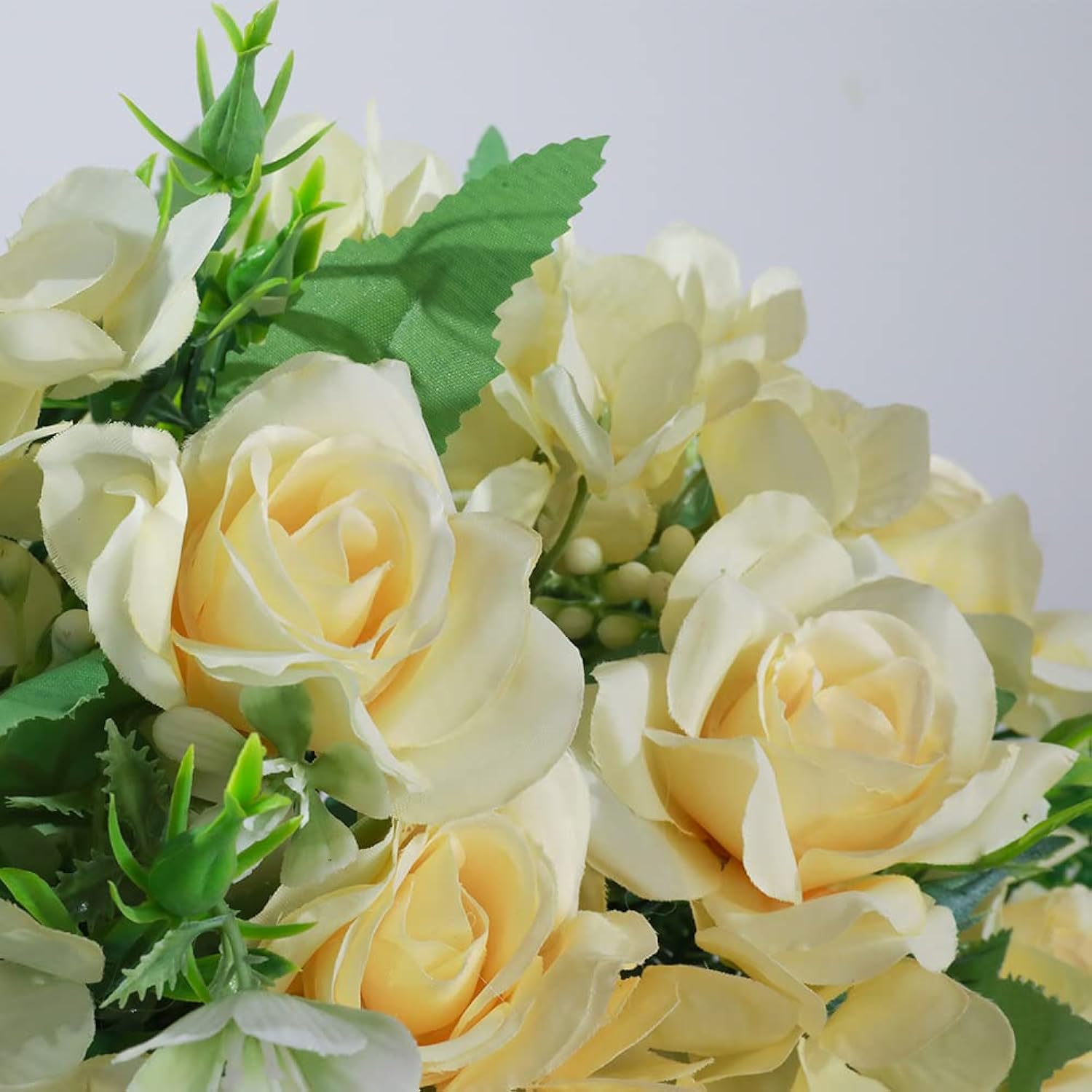 Artificial Rose Silk Hydrangea Flowers Bouquets With Vase Rustic Fake Flowers For Home Decoration Table Centerpiece (Champagne)
