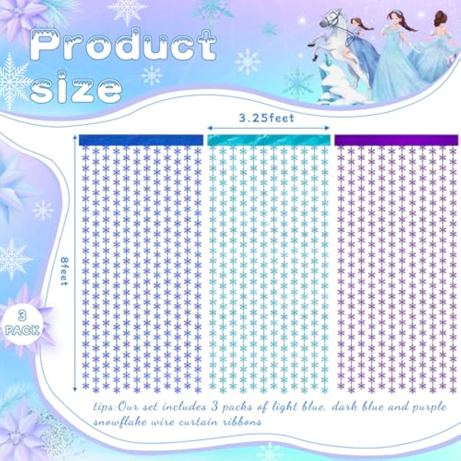 Winter Wonderland Decorations, Frozen Birthday Party Backdrop, Blue Purple Snowflake Foil Fringe Curtain Tinsel Streamers Photo Booth Props For Christmas Baby Shower Home Decor, 3Pcs